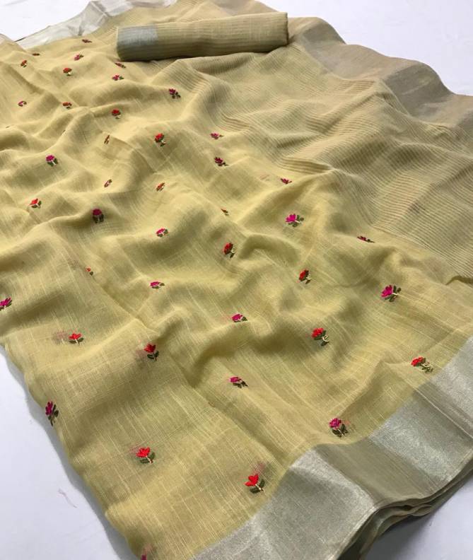 Lt Vani Latest Pure Linen embroidery Work Casual Wear Saree Collection