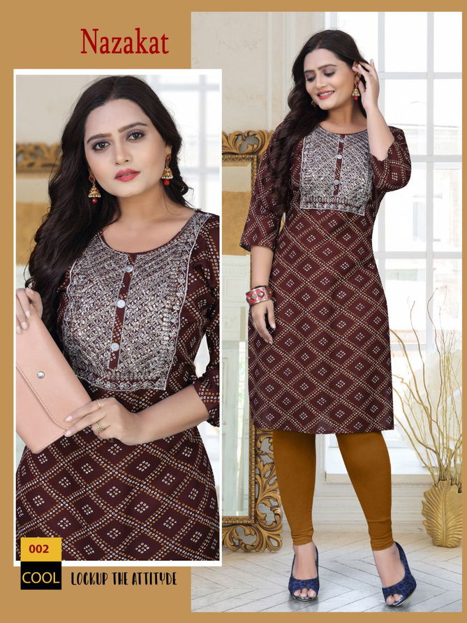 Akhand Jyot Nazakat Regular Wear Rayon Printed Latest Kurti Collection