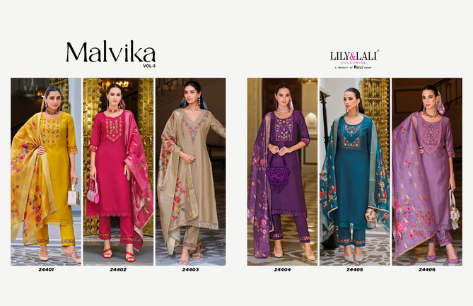 Malvika Vol 3 By Lily And Lali Viscose Embroidery Kurti With Bottom Dupatta Wholesale In India