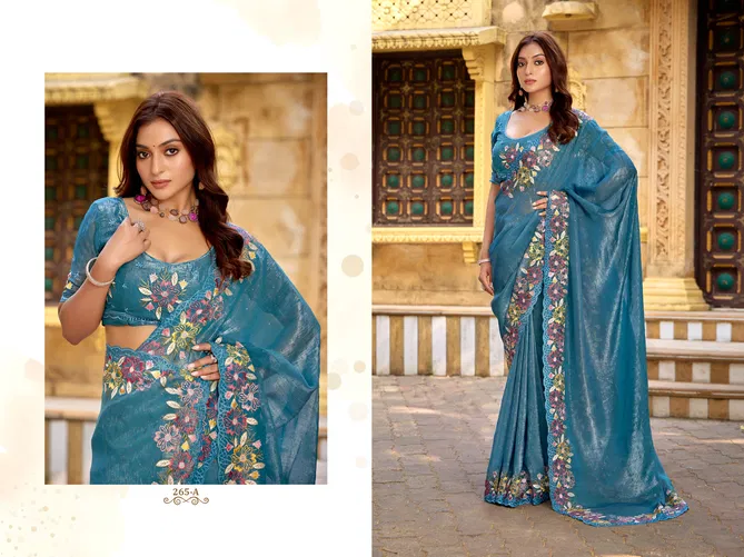 265 A To 265 D Durga fashion Crunchy Chiffon Designer Party Wear Saree Exporters In India