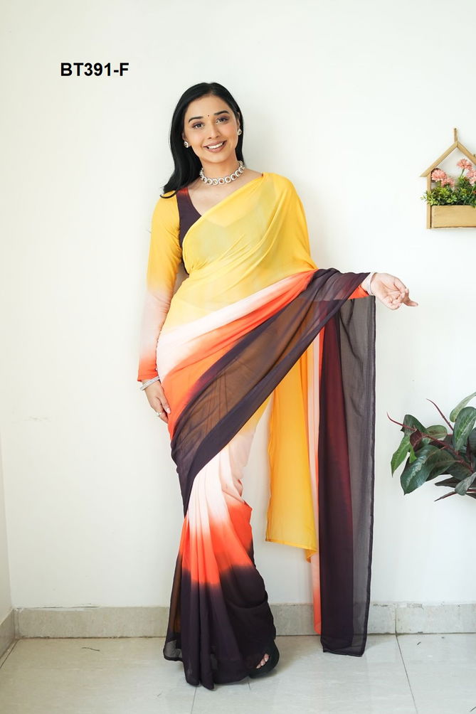 BT 391 Colours Fancy Party Wear Georgette Readymade Saree Suppliers In India