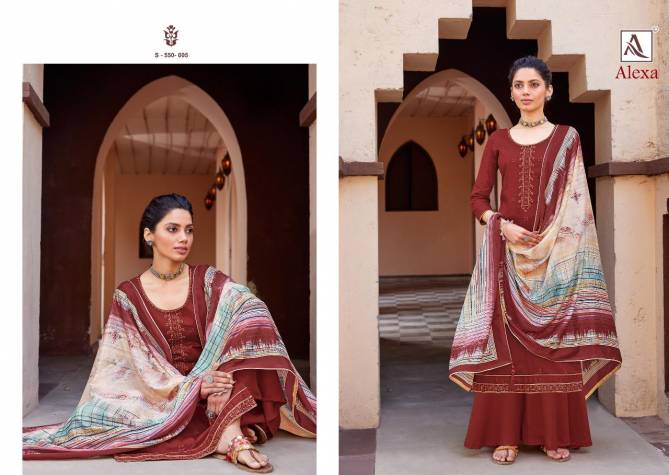 Alok Alexa Latest fancy Casual wear Pure jam Dyed with Fancy Embroidery Work Designer Dress Material Collection
