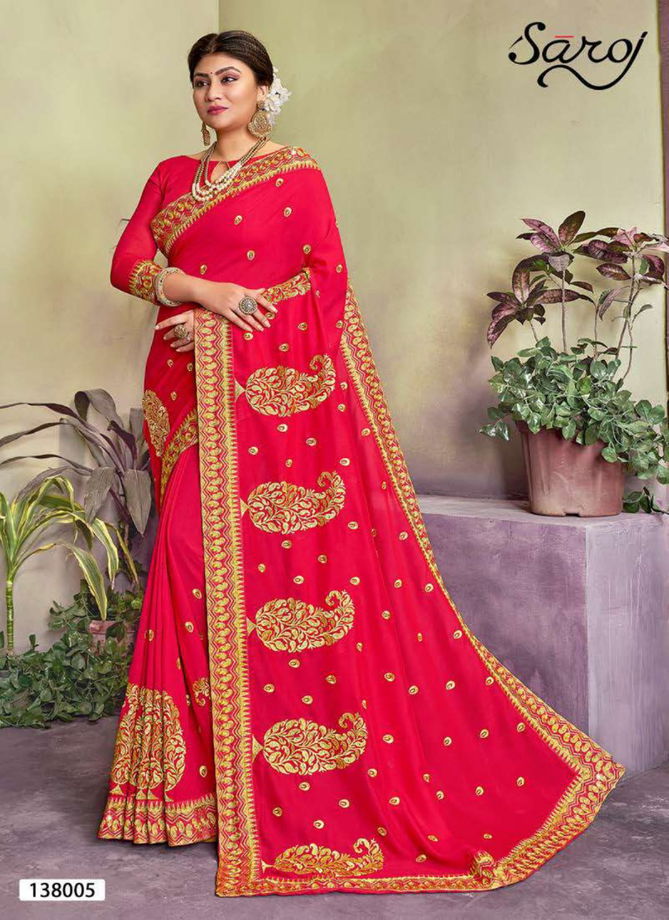 SAROJ  SUDHA Latest Fancy Designer Wedding Wear Vichitra Silk with Heavy Embroidery and Diamonds work Saree Collection