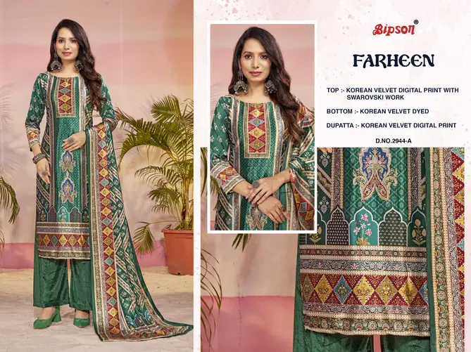 Farheen 2944 By Bipson Korean Velvet Printed Dress Material Wholesale Shop In Surat