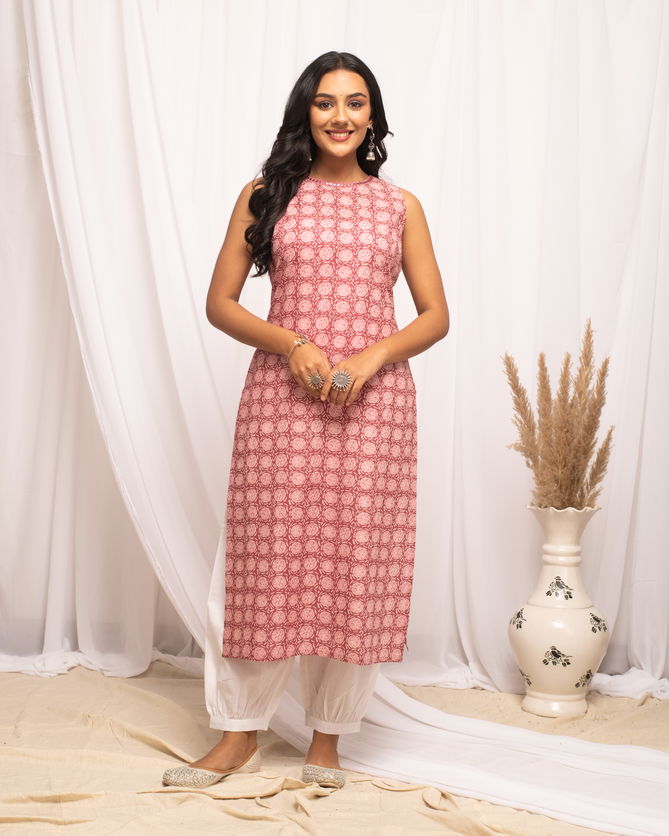 Fiorra FAR0111 Floral Printed Pink Cotton Straight Kurti Online Wholesale