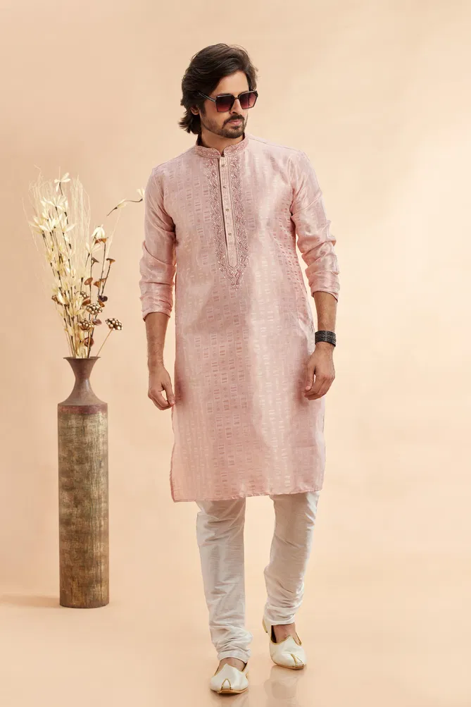 Jacquard Art Silk Embroidery Work Kurta Pajama