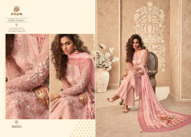 Zoya Latest Collection Of Designer Party Wear Wedding Wear Butterfly  Net Embroidered Salwar Suit With Chiffon Printed Dupatta