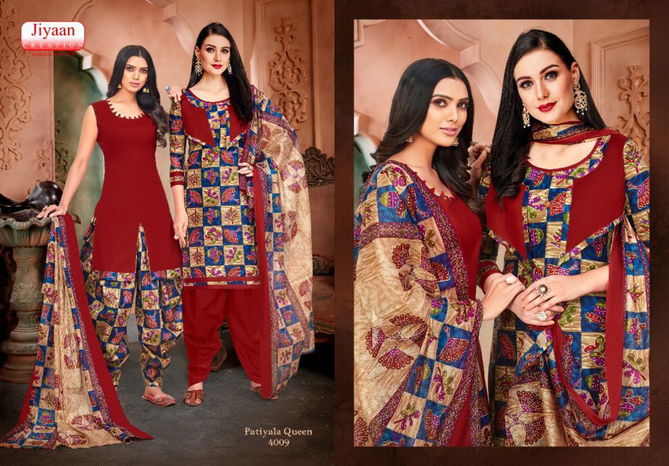 Jiyaan Patiyala Queen 4 Latest Fancy Designer Casual Wear Cotton Printed Patiala Dress Material Collection
