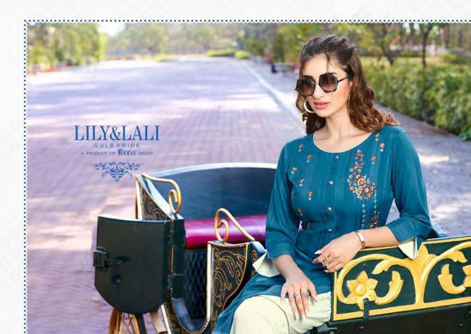 Lily & Lali Mystery Designer Partywear Fancy Rayon with Pattern Fabric Embroidery Kurtis with Gharara Collections