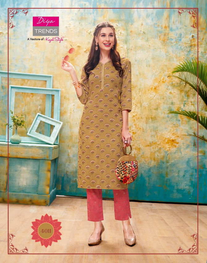 Forever 4 Latest Fancy Designer Ethnic Wear Rayon With fancy Embroidery Kurti With Bottom Collection
