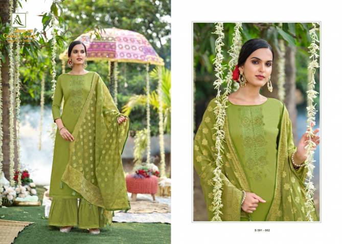 Alok Suit Golden Touch Fancy Latest Designer Heavy Festive Wear Pure Zam Cotton Dyed with Swarovski Diamond Dress Material Collection
