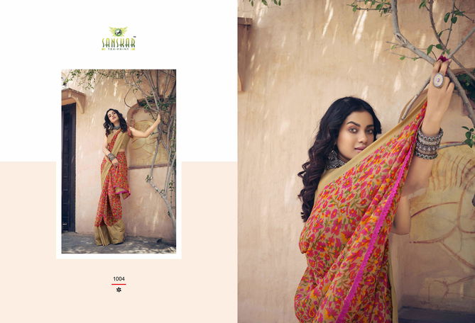 Sanskar Utsah Printed Georgette Casual Wear Sarees Collection
