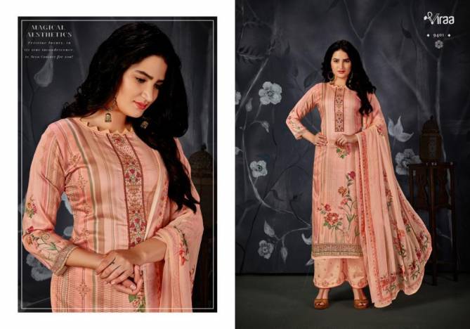 Viraa Pehlu Latest Heavy Designer Feastive Wear Jam Digital Printed Embroidery Work Top And Chiffon Dupatta Dress Material Collection
