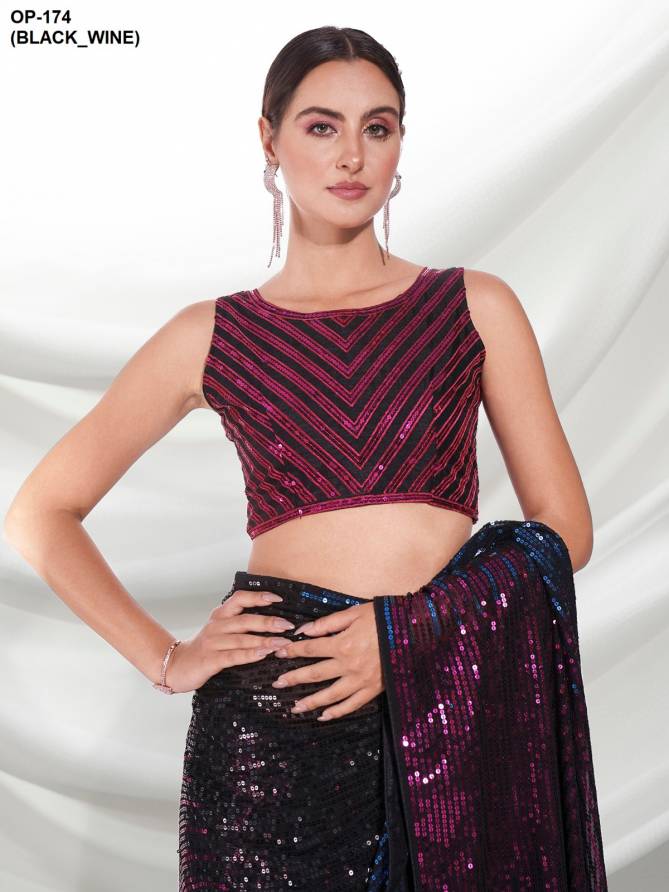 Laxminam OP 174 Black And Wine Georgette Party Wear Sarees Wholesale Clothing Distributors In India