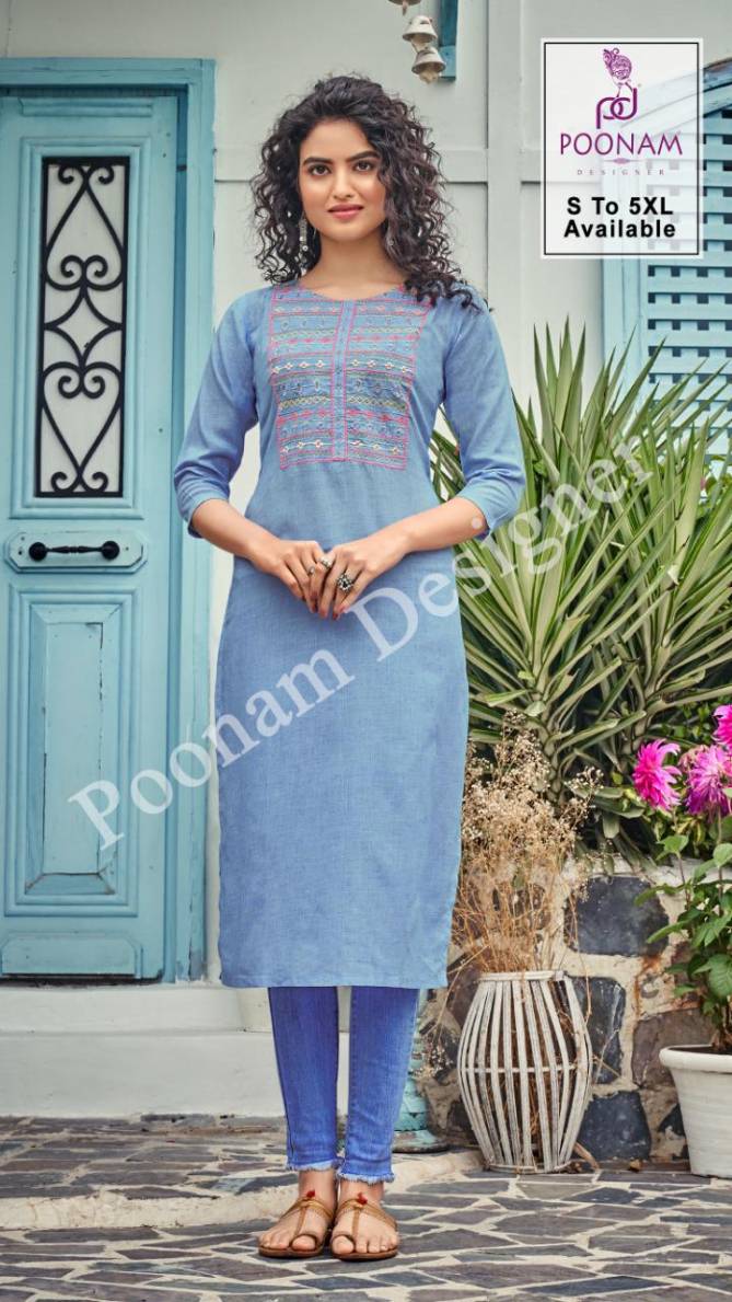 Poonam Bijiliji 2 Pure Cotton Ethnic Wear Embroidery Work Kurti Collection
