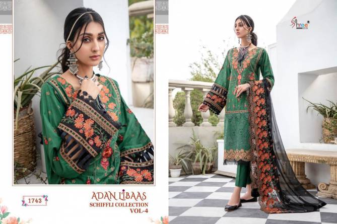 Shree Adan Libaas Schiffli Collection 4 Latest Fancy Casual Wear Pure Cotton Pakistani Salwar Suits Collection

