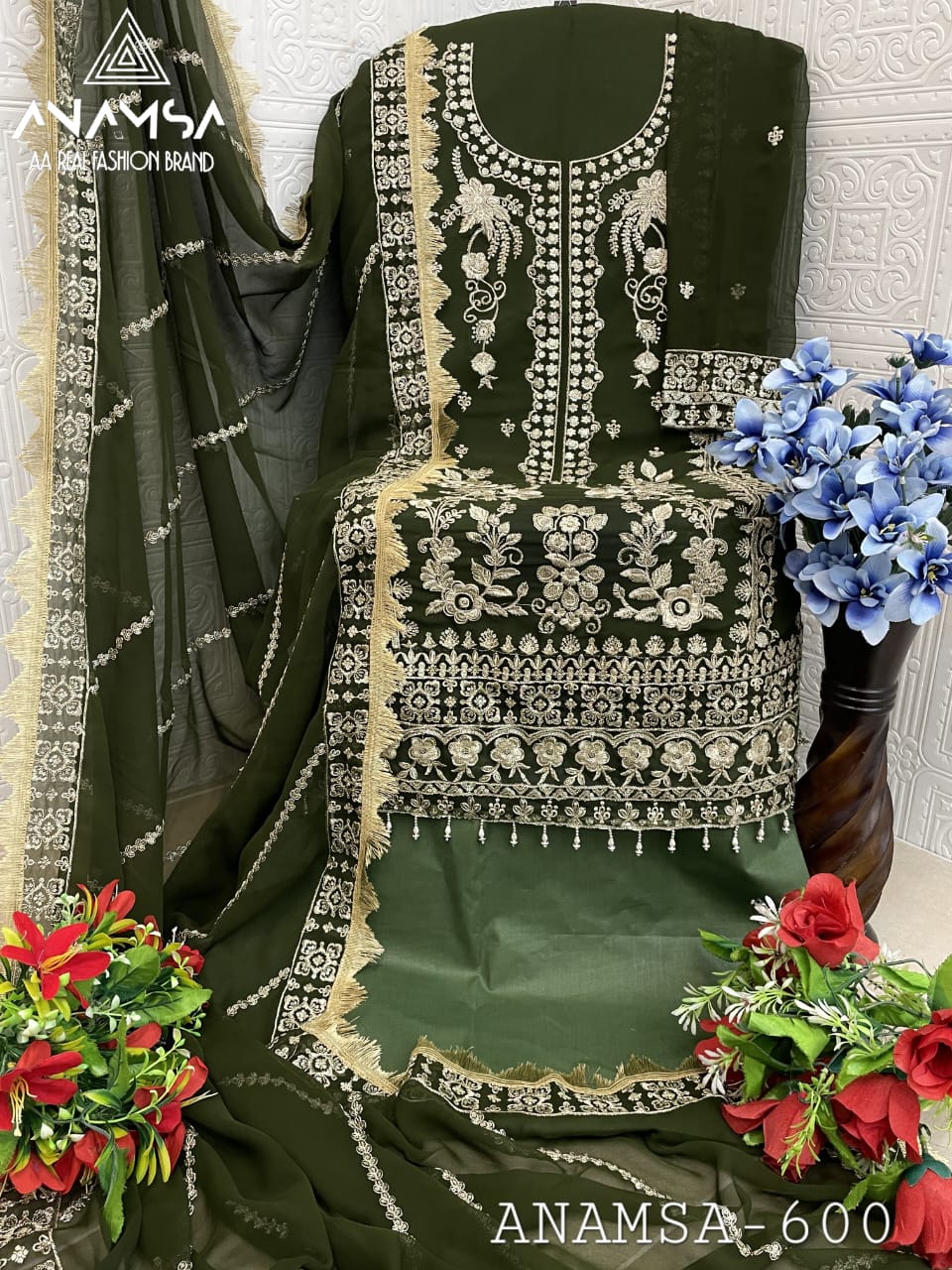 Anamsa 600 Faux Georgette Embroidery Pakistani Suit Wholesale In India