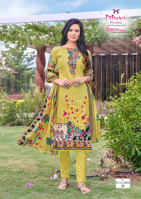 Mishri Lawn Cotton 6 Latest fancy Designer Casual Regular Wear Printed Cotton Karachi Dress Material Collection
