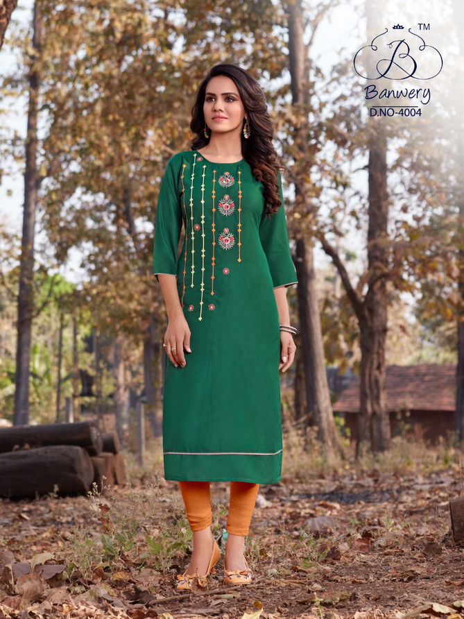 BLEND V-4 DESIGNER HEAVY PREMIUM COTTON WITH EMBROIDERY WORK THREE FOURTH SLEEVES KURTI COLLECTION