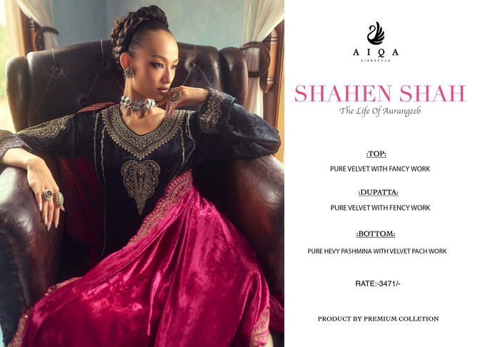 Shahen Shah By Aiqa Velvet Salwar Kameez Wholesale Shop In Surat