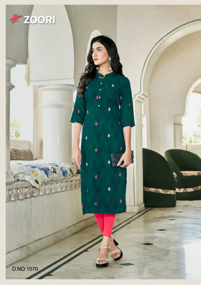 Zoori Akshara 12 Designer Fancy Regular Wear Rayon Printed Kurti Collection