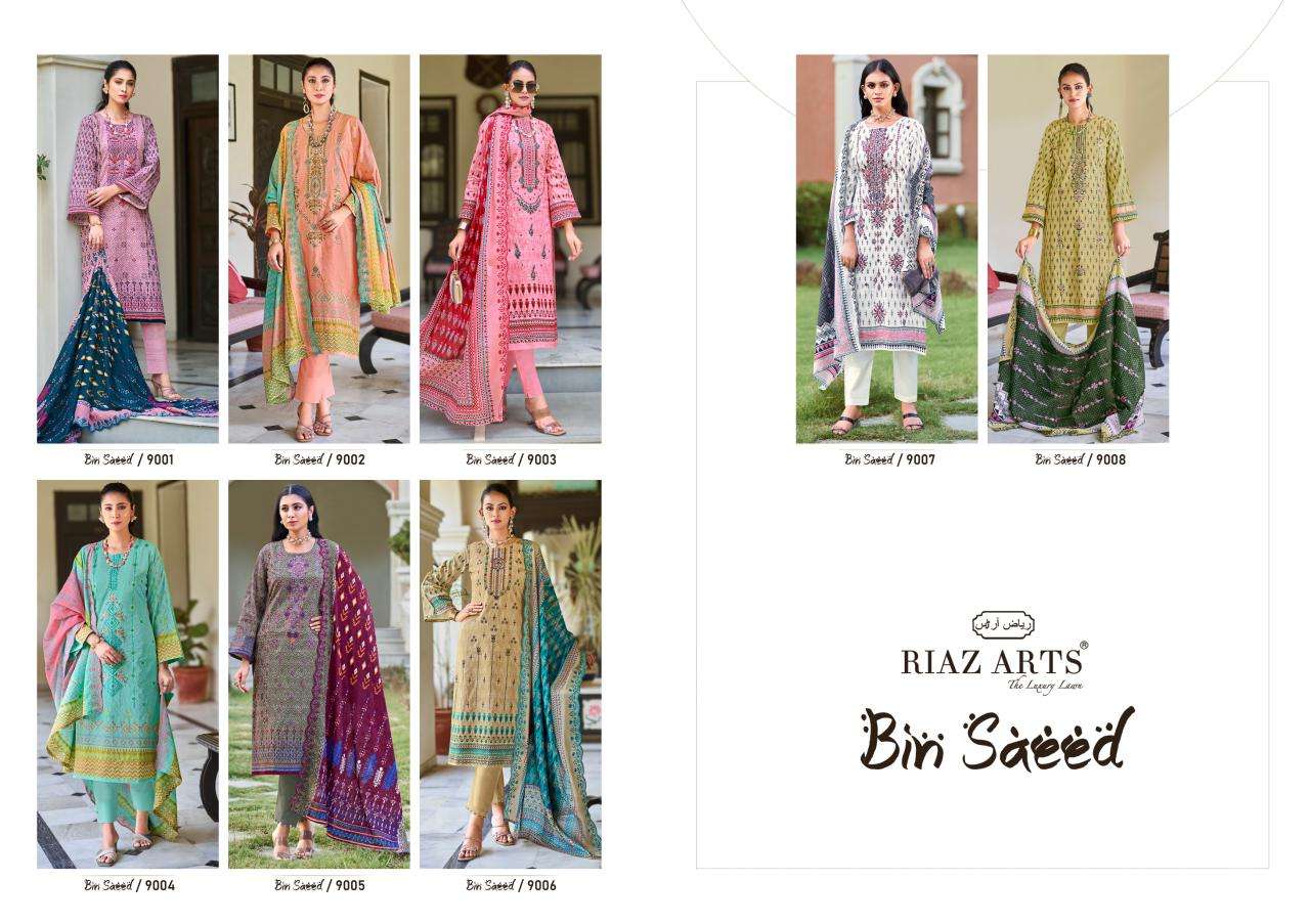 Bin Saeed 9001 To 9008 By Riaz Arts Pure Cotton Dress Material Orders In India