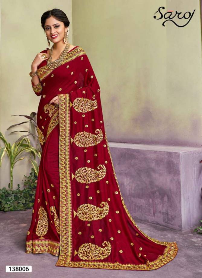 SAROJ  SUDHA Latest Fancy Designer Wedding Wear Vichitra Silk with Heavy Embroidery and Diamonds work Saree Collection