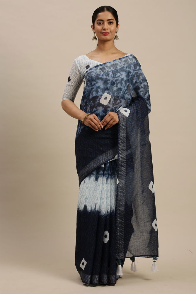 Indigo 1.2 Latest Fancy Designer Regular Casual Linen Cotton Printed Saree Collection
