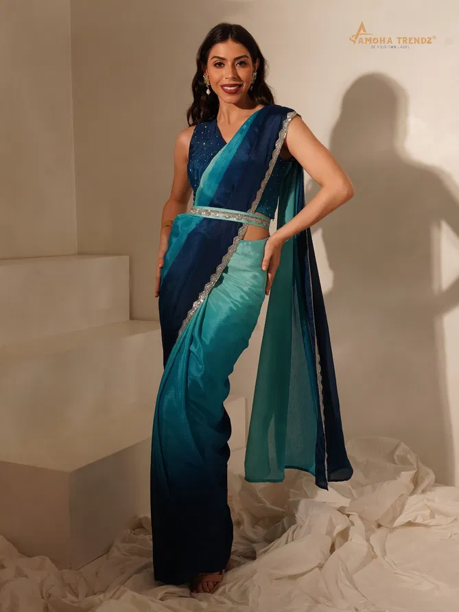 Amoha Trendz 101140 Party Wear Readymade Sarees Exporters In India