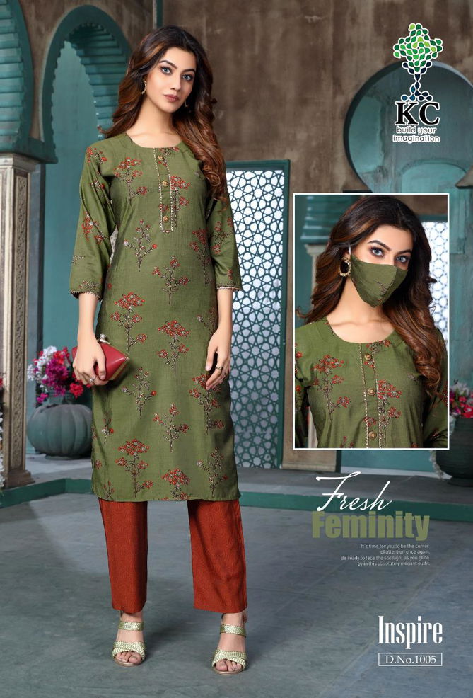 Kc Inspire Latest Designer Party Wear Printed Rayon Kurti With Bottom Collection