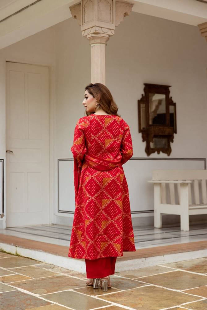 KF Red Kalaai Printex Embroidery Kurti With Bottom Dupatta Exporters In India