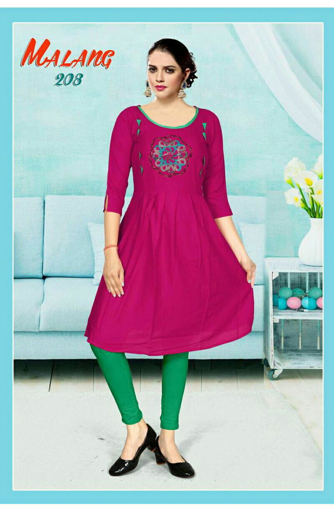 Trendy Malang 2 Latest Festive Wear Rayon With Handwork Designer Kurtis Collection
