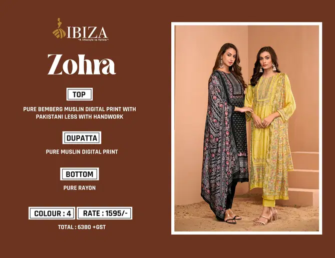 Zohra By Ibiza Bemberg Muslin Digital Printed Salwar Suits Exporters In India