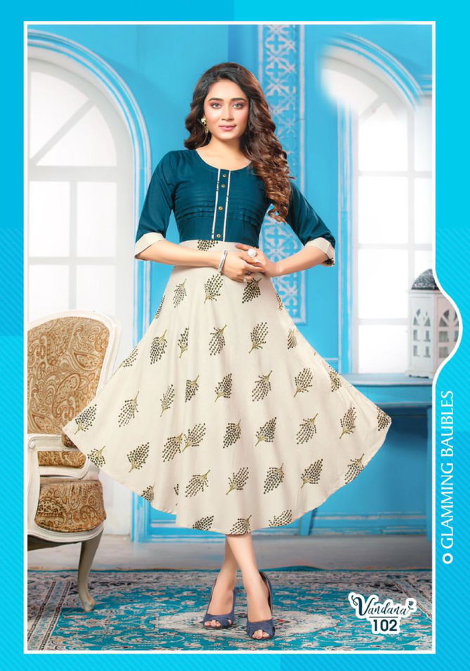 Beauty Queen Vandana Regular Wear Rayon Printed Anarkali Kurti Collection