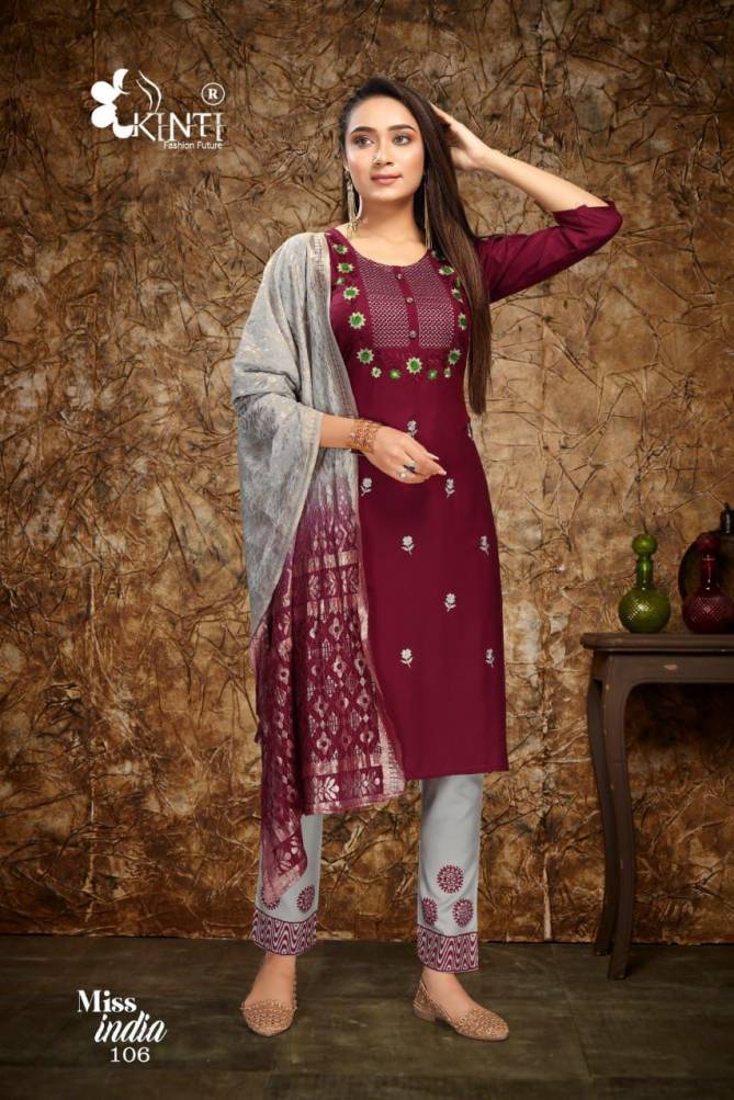 Kinti Miss India Festive Wear Rayon Top Pent And Dupatta Ready Made Collection
