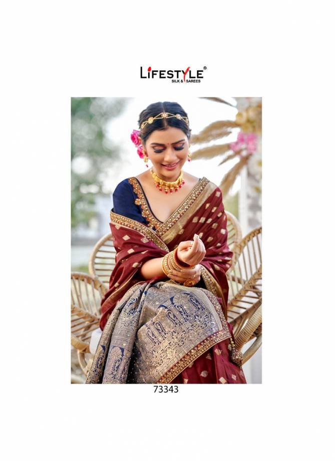 LIFESTYLE SHUBH MILAN Fancy Latest Designer Festive Wear Silk Embroidery Lace With Diamond Work Saree Collection