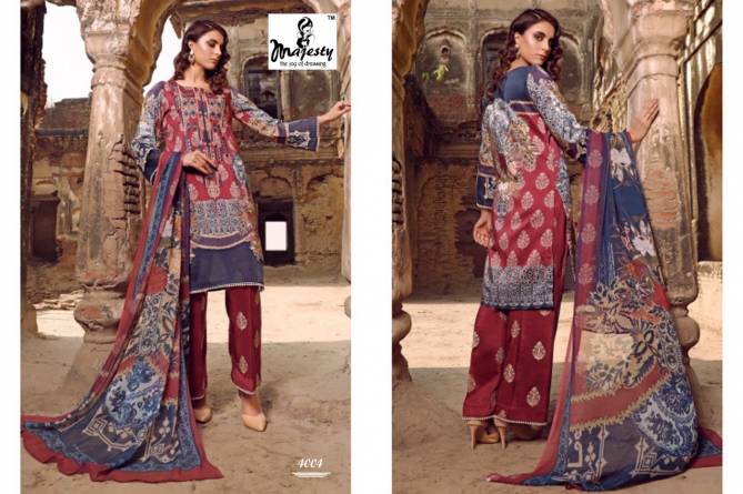 Majesty Firdous Vol 4 Latest Jam Silk Cotton Digital Printed With Patch Embroidery Pakistani Salwar Suit Collection
