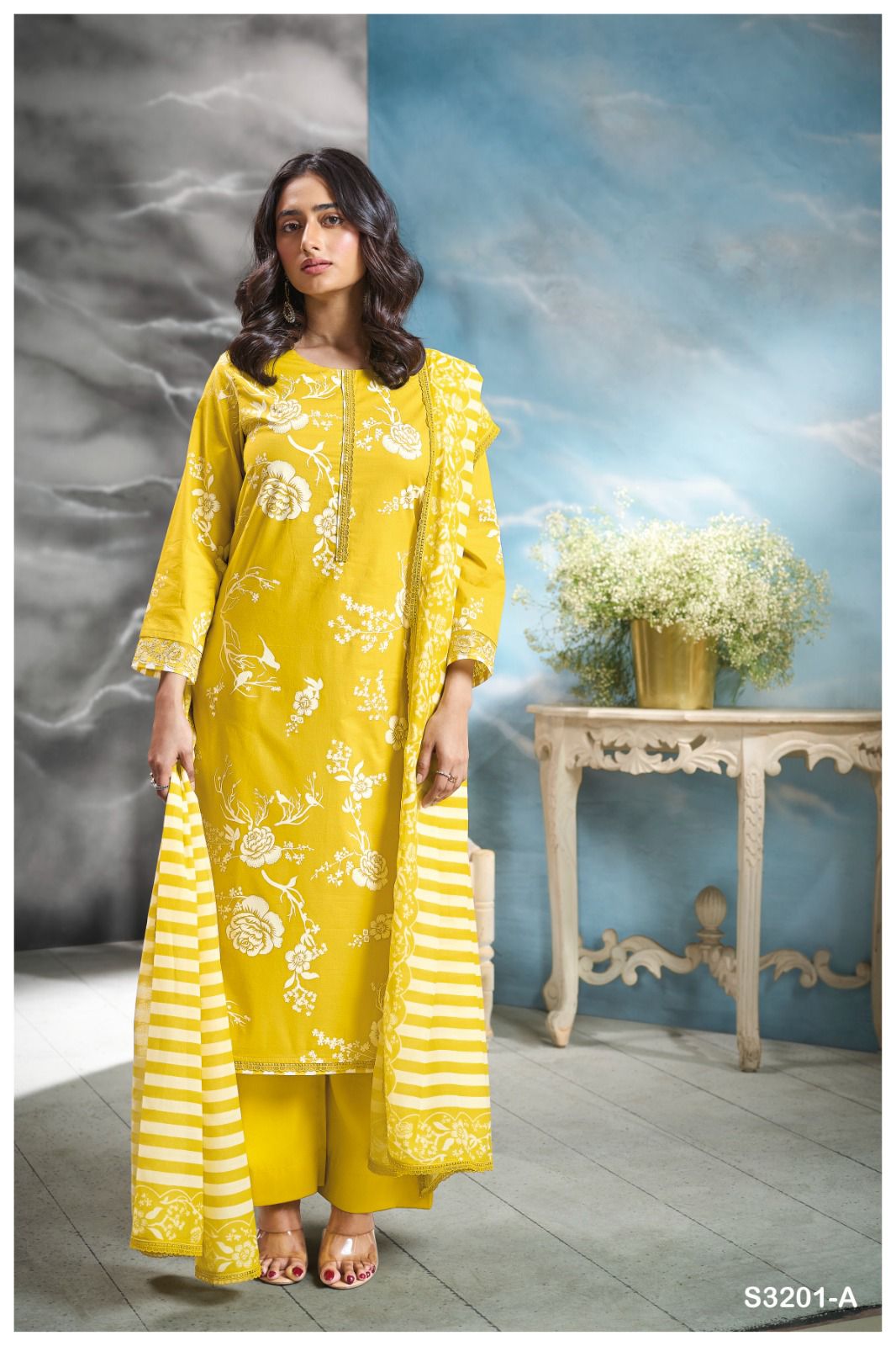 Aashini 3201 By Ganga Cotton Printed Embroidery Dress Material Online Wholesale