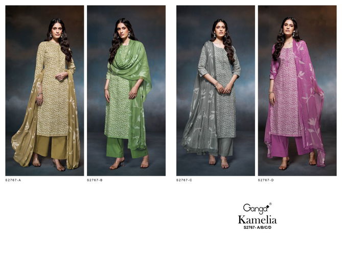 Kamelia 2767 By Ganga Premium Cotton Printed Dress Material Exporters In India