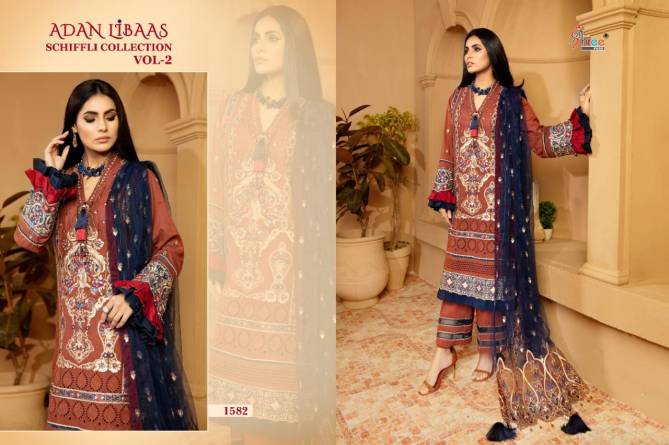 Shree Adan Libaas Schiffli Collection 2 Latest Fancy Festive Wear Pure Cotton Pakistani Salwar Suits Collection
