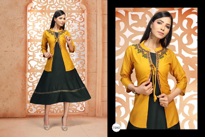 Ft Tea Latest Fancy Designer Casual Wear Rayon Embroidery Work Designer Kurtis Collection
