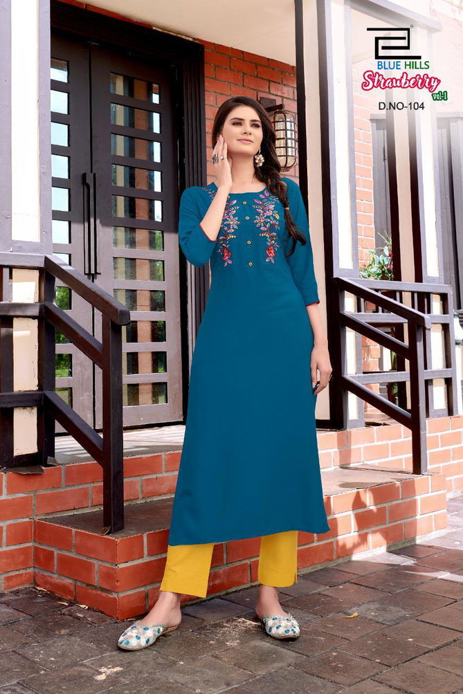 Blue Hills Strawberry Latest Fancy Heavy Festive Party Wear Designers Rayon Kurti Collection