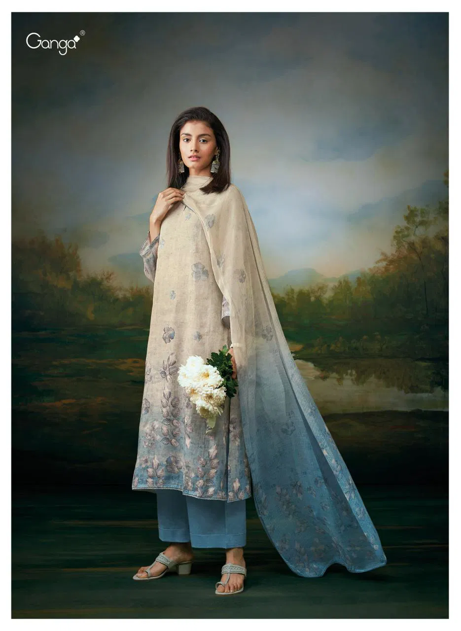 Aanvi by Ganga Cotton Linen Printed Embroidered Salwar Suit Orders In India