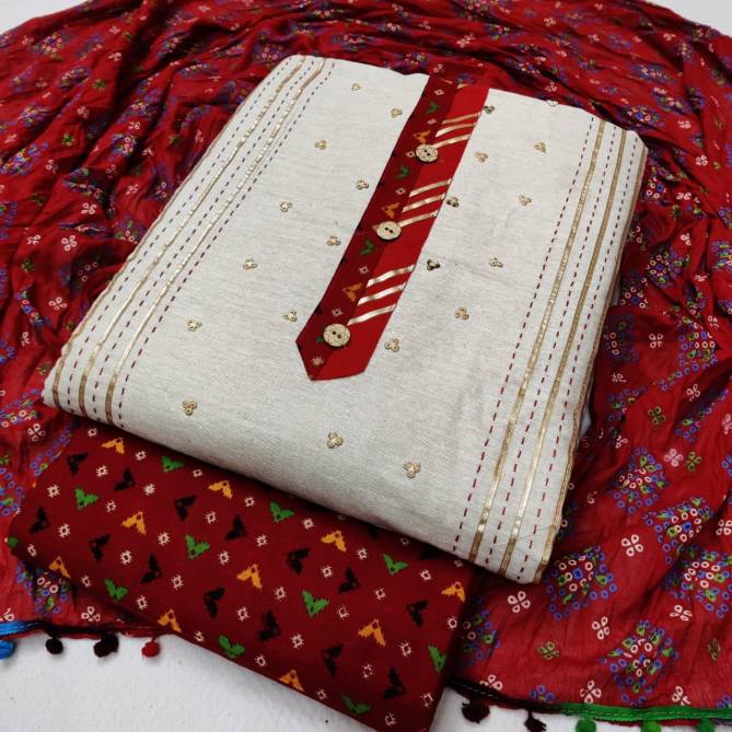 Sc 5044 Latest Designer Festive Wear Khadi Cotton Jaipuri Bandhani Print Dress Material Collection
