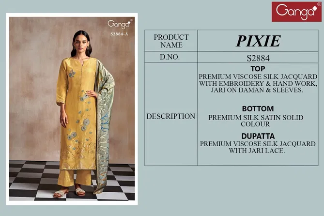 Pixie 2884 By Ganga Viscose Silk Designer Dress Material Exporters In India