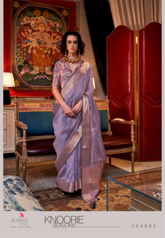 Knoorie Seasons By Rajtex Moss Chiffon Handwoven Saree Wholesale Online