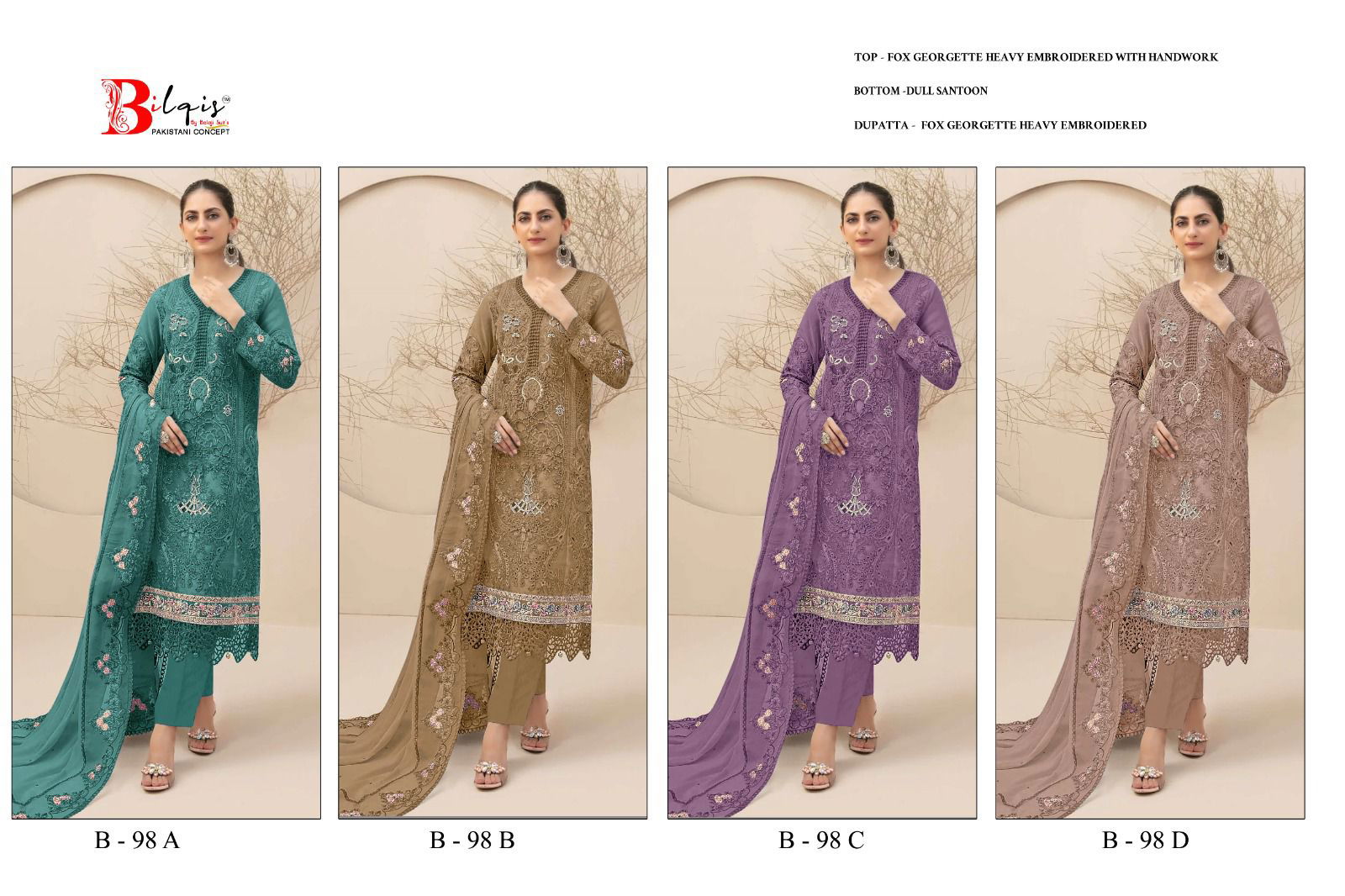 Bilqis B 98 A to D Designer Pakistani Suits Orders In India