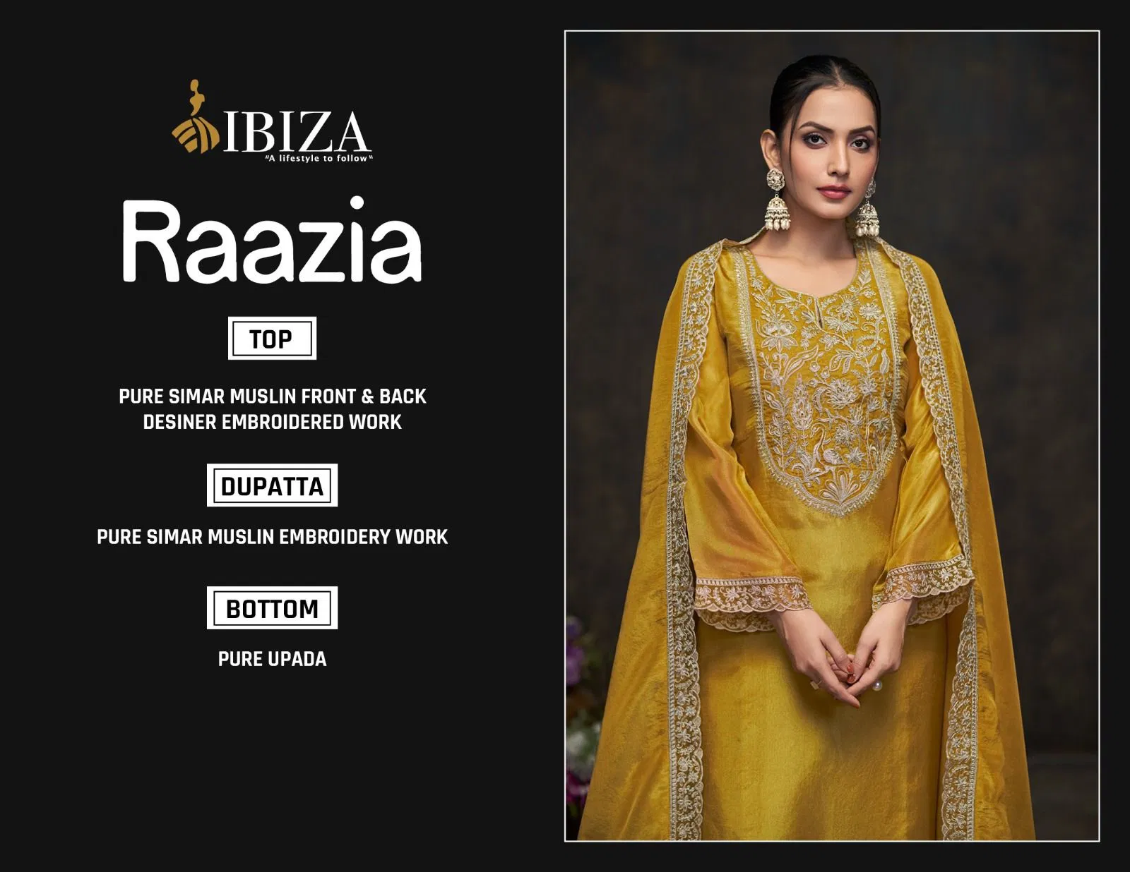 Raazia By Ibiza Simar Muslin Embroidery Salwar Kameez Wholesale In India