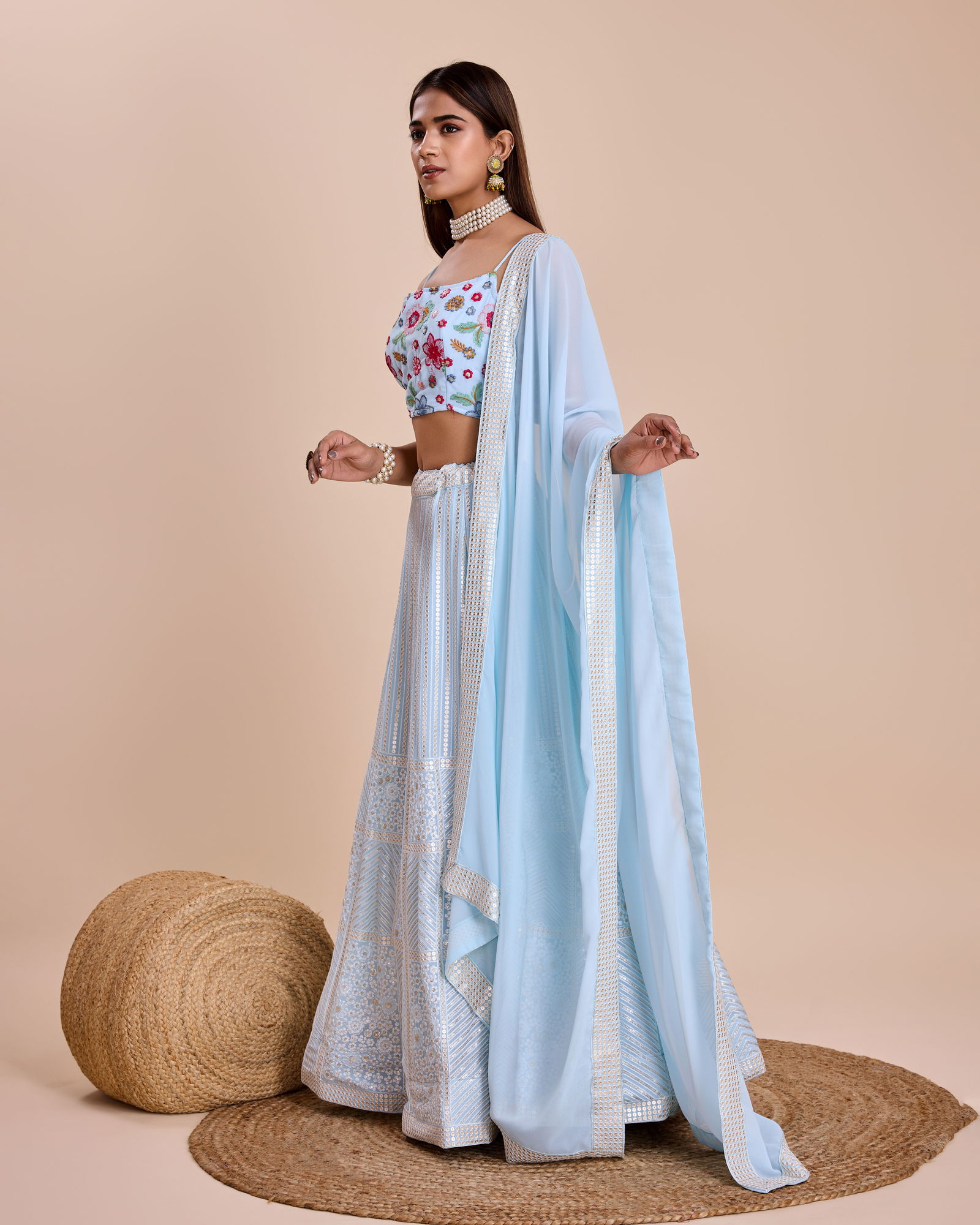 DZ 2236 Sky Blue Embroidery Georgette Party Wear Lehenga Choli Wholesale Market In Surat