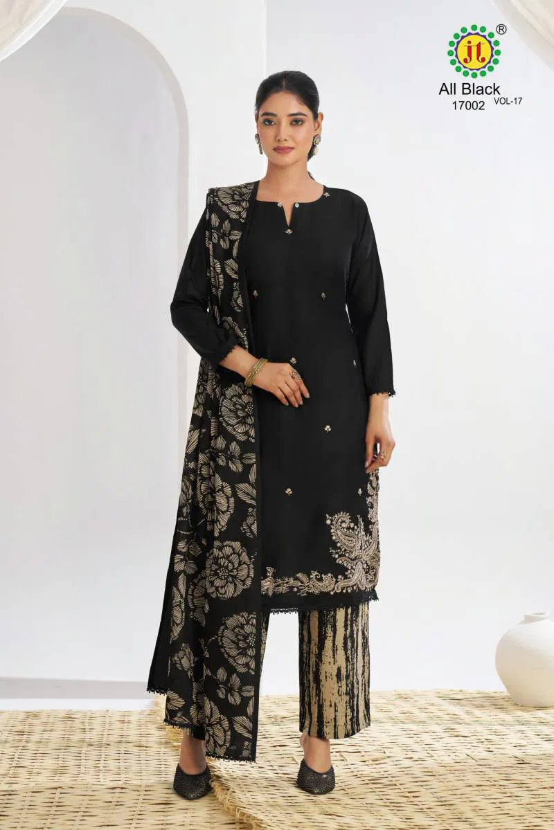 All Black Vol 17 By Jt Rayon Embroidered Dress Material Suppliers In India
